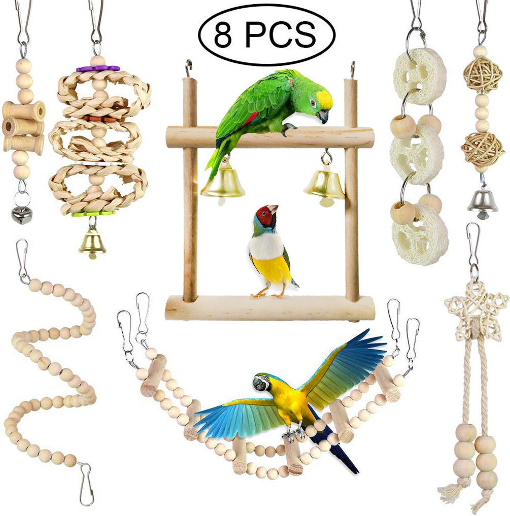 Bird Chewing Toys and Log Swing Set Of 8 The Tiny Perch